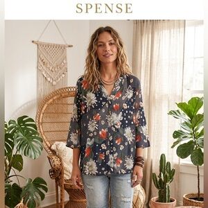Spense Navy Floral Blouse